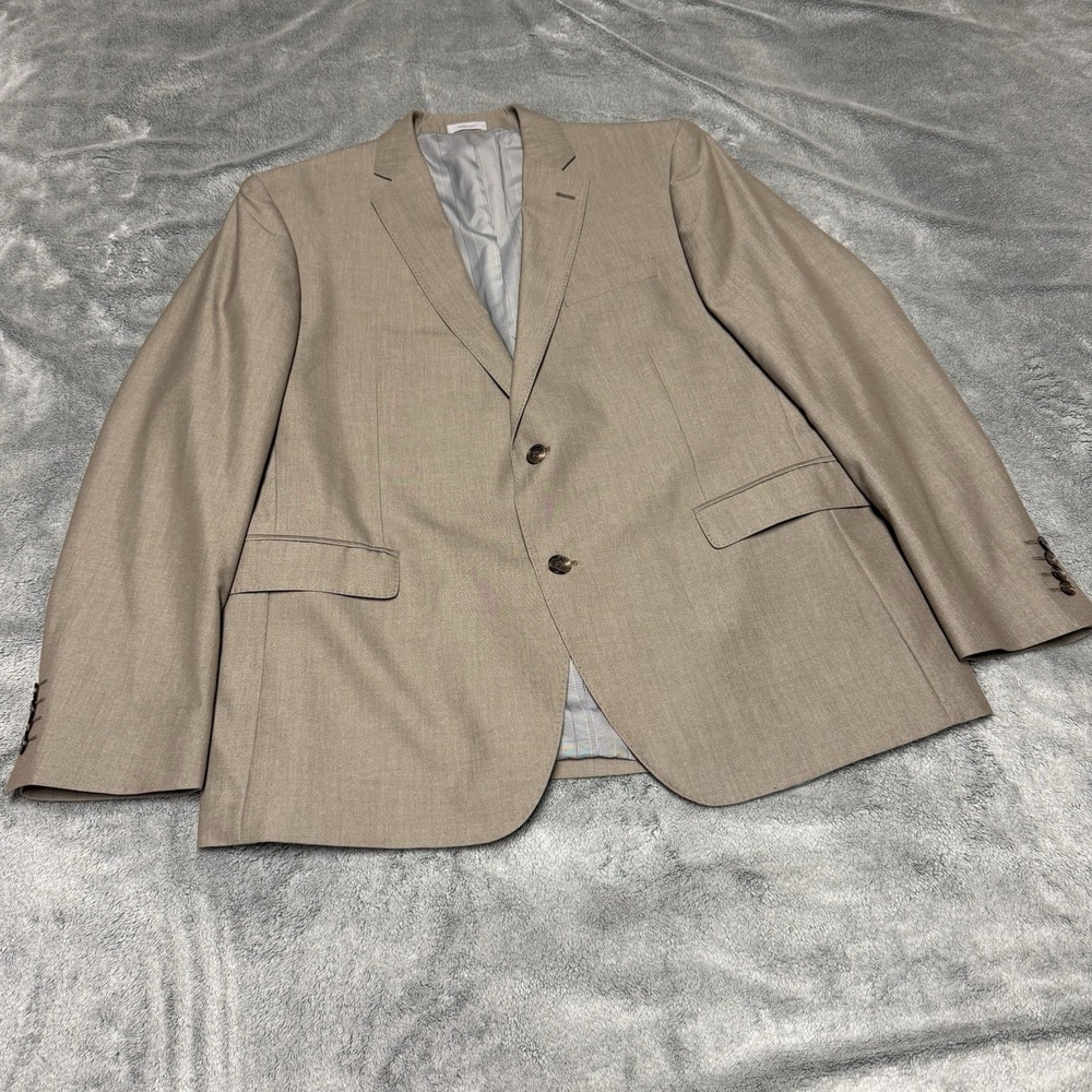 J. Ferrar Men 46R Slim Fit Sport Coat Blazer Jacket Tan Beige Two-Button